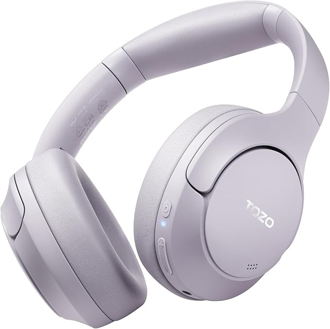 TOZO HT2 Hybrid Active Noise Cancelling Headphones, Wireless Over Ear Bluetooth Headset, 60H Playtime, Hi-Res Audio Custom EQ via App Deep Bass Comfort Fit Ear Cups, for Home Office Travel