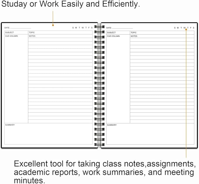 Yaridar A4 Cornell Notes Notebook - Spiral Cornell Notebooks for Note Taking, Subject College Ruled Notebook Steno Pads for Office/School/College/Home, 8.5" x 11", Black