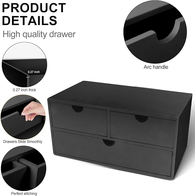 Charmewooden Desk Organizer with Drawers Countertop Drawer Organizer Drawers for Desk Top Home Office Workspace Bathroom Toiletries Supplies (black)