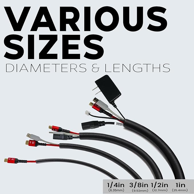 BEST CONNECTIONS Split Wire Loom Flex-Guard Convoluted Tubing Protective Split Cable Sleeves for Auto Home Industrial Electrical Wires Chemical Resistant Conduit Black (1/4", 1/2", 3/4" - 20 ft)