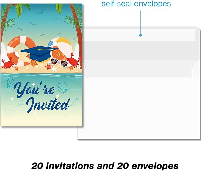 Soiceu Graduation Pool Party Bash Invitations with Envelopes Set of 20 Summer Graduation Party Invites Fill in Blank