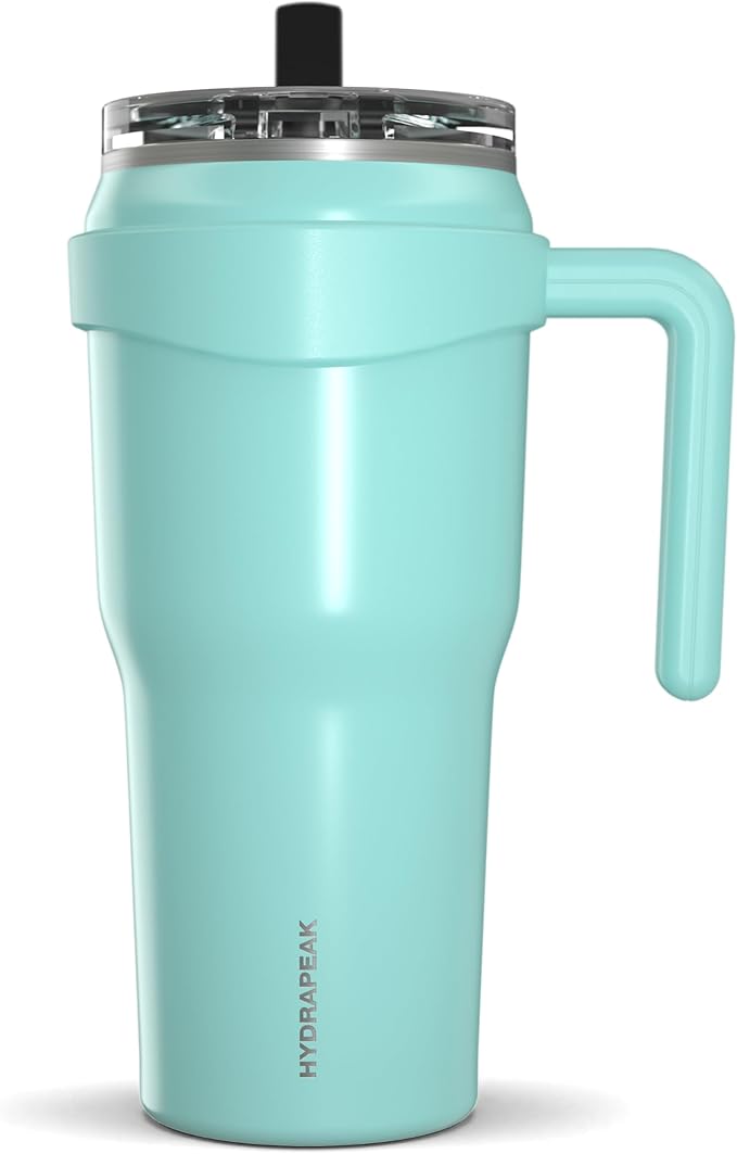 Hydrapeak Roadster 40oz Stainless Steel Tumbler Double Wall Vacuum Insulated Water Bottle With Handle And 2 in 1 Straw Lid (Aqua Gloss)