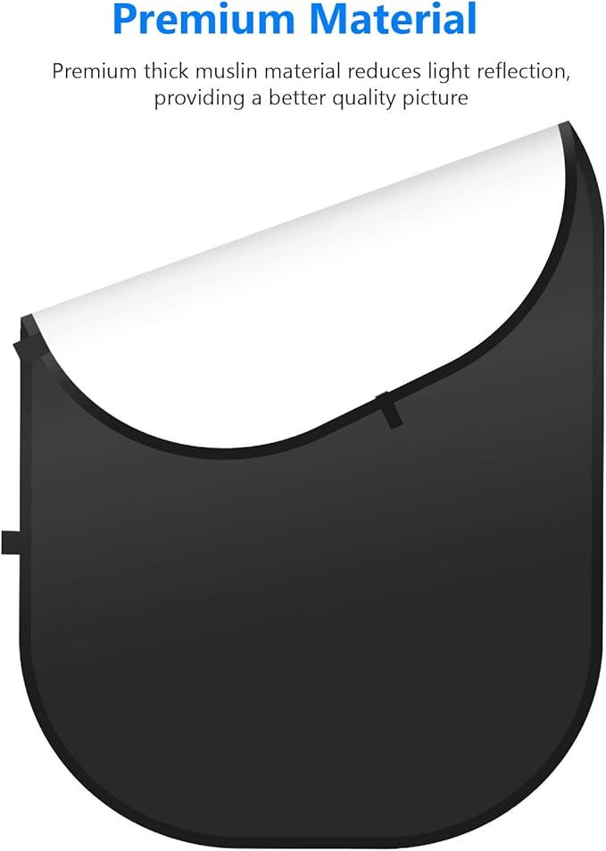 NEEWER Chromakey Backdrops, Double Sided Black Screen and White Screen, 2 in 1 Collapsible and Reversible Background for Photography, Gaming and Live Streaming, 5'×6.6'/1.5m×2m (Black/White)