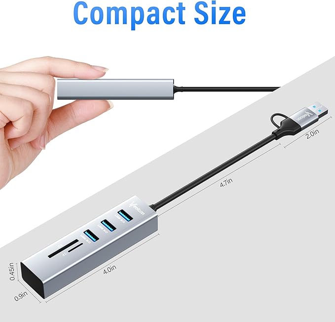 3-Port USB C 3.0 Hub Splitter with USB A Adapter, SD/TF OTG Card Reader, Portable 5 in 1 Multi Ports USB Expander for PC, Laptop, MacBook, Xbox, Flash Drive, HDD, Console,Camera