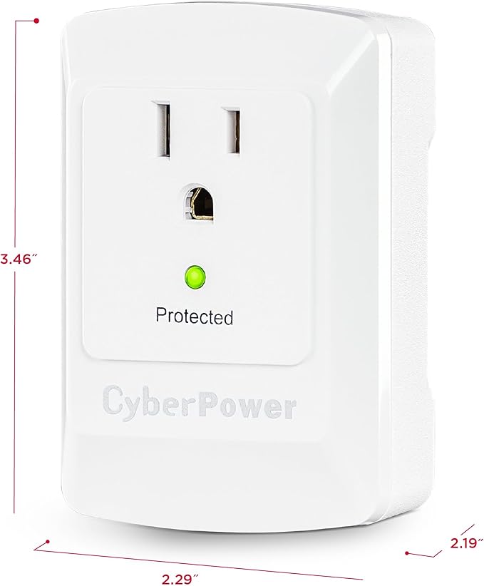 CyberPower CSB100W Essential Surge Protector, 900J/125V, 1 Outlet, Wall Tap, White, UL Listed