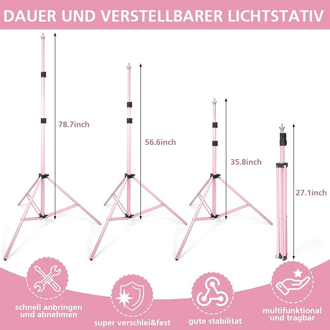 Backdrop Stand 10x7ft(WxH) Photo Studio Adjustable Background Stand Support kit with 2 Crossbars, 6 Clamps, 2 Sandbags and Carry Bag for Parties, Events Decoration, Wedding, Photography (Pink)