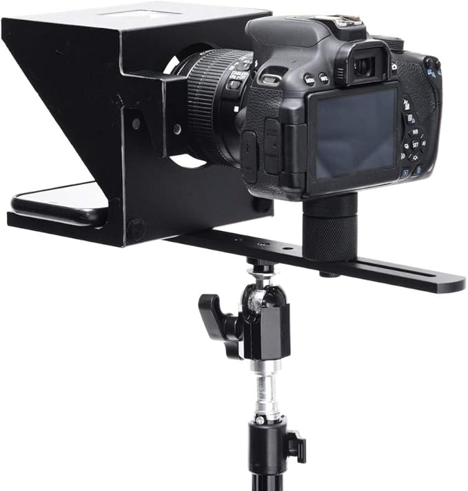The Original Compact Personal Teleprompter for Video Production. No Studio Required. Perfect for DSLRs, Webcams, and Built-in Laptop Cameras. Use with iOS or Android.