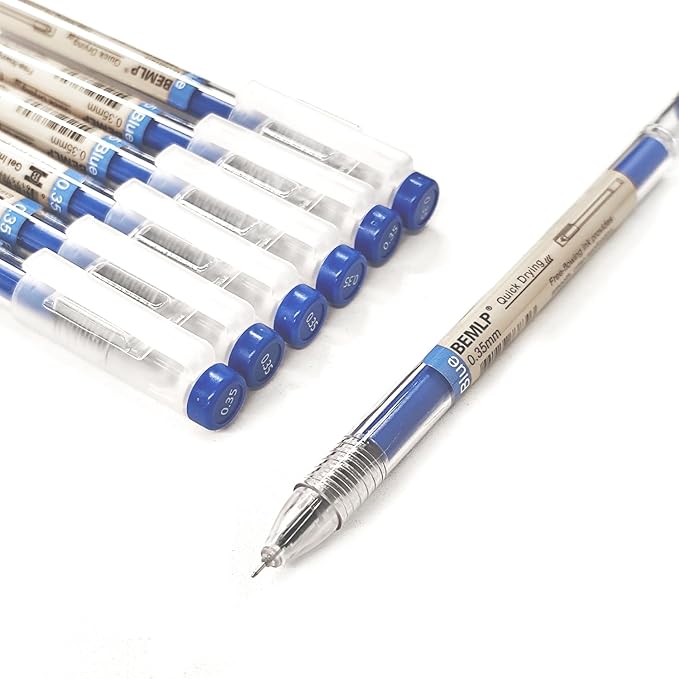 BEMLP Gel Ink Pen Extra fine point 0.35mm Blue Liquid Rollerball Pens Quick Drying Gel Pens School Office student Exam Writing Stationery Supply 12 Pcs/Set (Blue)