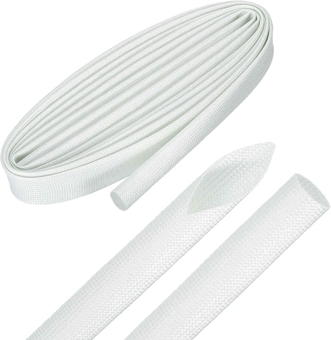 MECCANIXITY 10ft Braided Cable Sleeve, 0.7" ID 200C High Temperature 1500V Fiberglass Wire Insulation Cord Protector Organizer Wires Management for Motor Engine Fuel Line, White