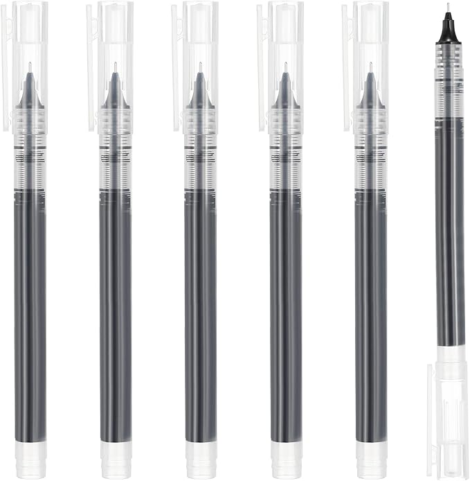 PATIKIL 6Pcs Colored Gel Ink Pens, 0.5mm Extra Fine Point Smooth Writing Japanese Quick Drying Liquid Ink Rollerball Pens for Office Stationery Classroom Teachers, Black