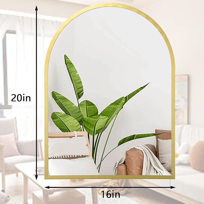 Arched Wall Mirror 20"x16" Arch Mirror Aluminum Alloy Frame Bathroom Mirror for Vanity Living Room, Bedroom, Entryway Large