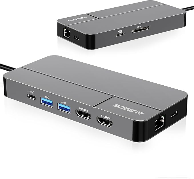 AUIMCE Mac Docking Station Dual Monitor 2 HDMI for MacOS and Windows Laptop Implement MST, Compatible MacBook Pro/Air M1/M2/M3/M4 Chips, Dual 4K Display for All USB C Computers