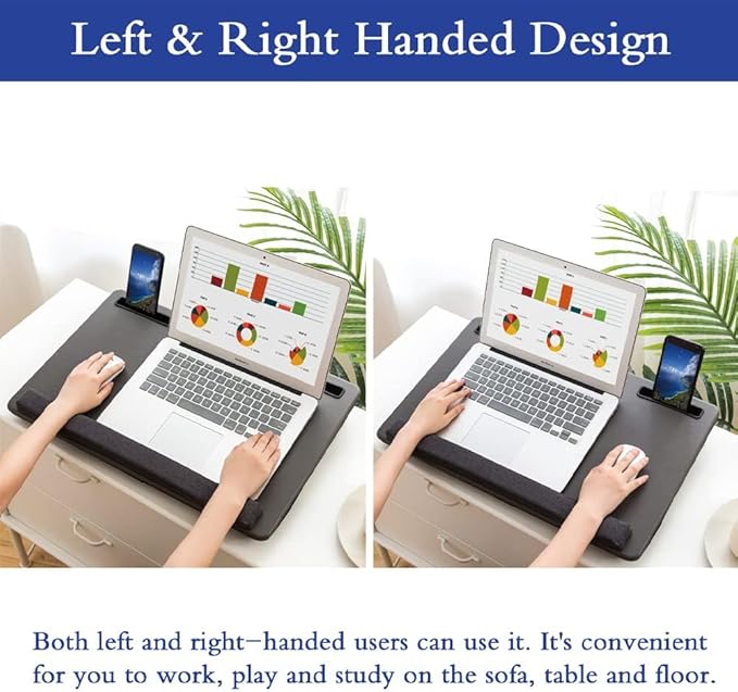 HLead Lap Desk Home Office Lap Desk Portable Laptop Desk for Left Right - Handers with Whole Mouse Pad Wrist Pad Dual Cushion Phone Tablet Slots Fits Up to 17 Inch Laptops