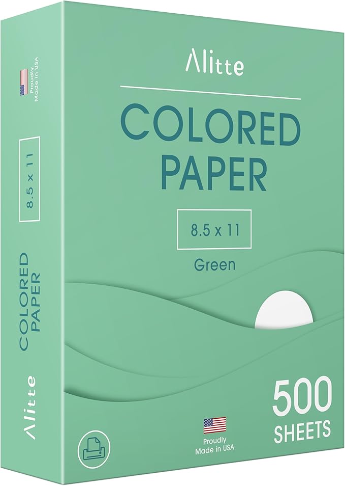Alitte Colored Paper 500-Sheets - Green Paper, 8.5 x 11 Colored Printer Paper, Arts & Crafts, DIY Projects - School & Office Supplies - Pastel Copy Paper, 1 Ream, Made in the USA