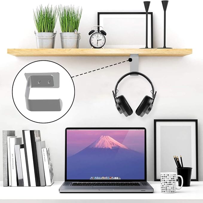 GEEKRIA Under-Desk Headphone Stand Mount Holder, Headsets Hanger, Gaming Headset Headphone Hook, Universal Stand for All Headphone Size (2 Pcs/C/Silver)