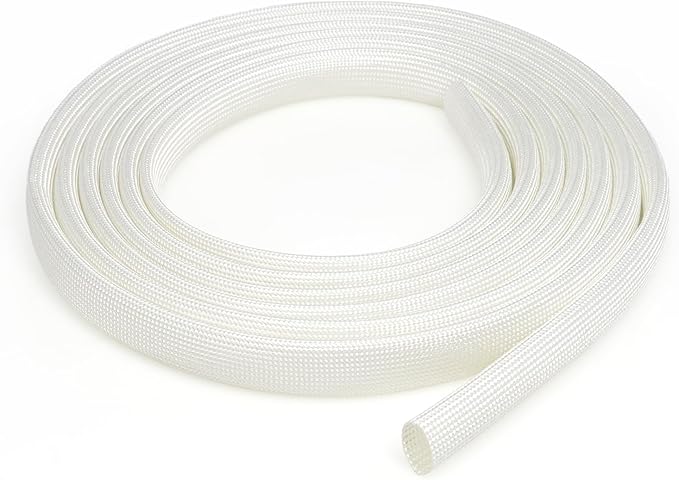 Braided Fiberglass Sleeve, 10ft High Temp Cable Sleeve, Flexible Cable Management Cable Protector for Car Wire Loom Protection (White, 1/4")