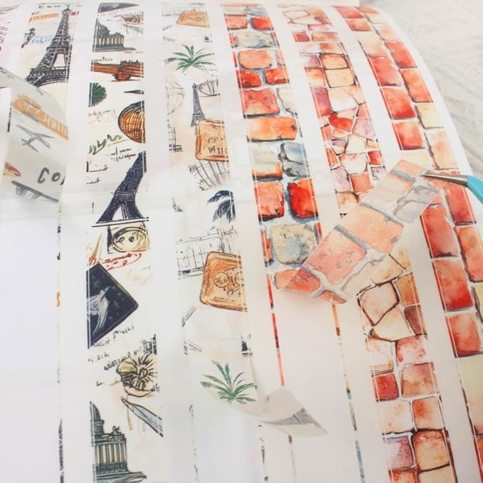 Dwpetzo Travel Scenery Scrapbook Stickers for Scrapbooking, Precut Landmark PET Washi Sticker Book for Journaling, Junk Journals Supplies, Planner, Crafts Arts, A5, 20 Sheets