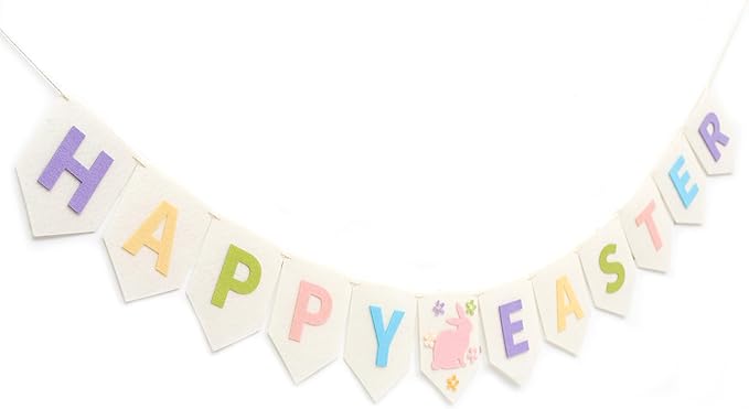 Felt Happy Easter Banner - Pastel Happy Easter Garland, Easter Bunny Bunting, Easter Decoration for Mantel, Wall