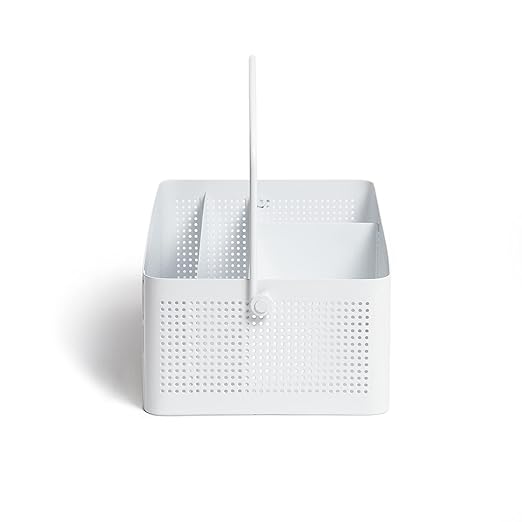 U Brands Modern Perforated Caddy Desktop Organizer, Office Supplies, Metal, White, 1 Count