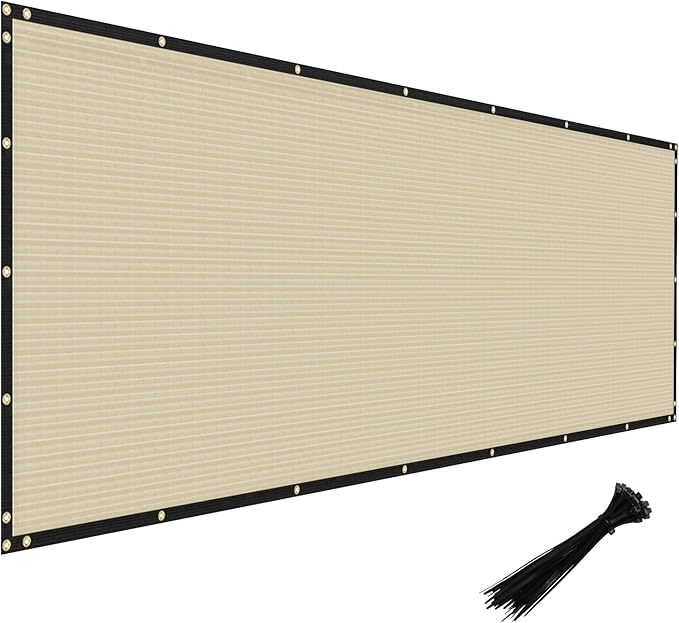 Windscreen4less Privacy Fence Screen Heavy Duty Windscreen Fencing Mesh Fabric Shade Net Cover with Brass Grommtes for Outdoor Wall Garden Yard Pool Deck, 6'x200' Beige