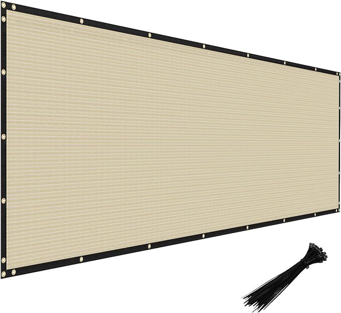 WINDSCREEN4LESS 6' x 10' Privacy Fence Screen in Beige W/ Brass Grommet 85% Blockage Windscreen Outdoor Mesh Fencing Cover Netting 150GSM Fabric - Custom Size