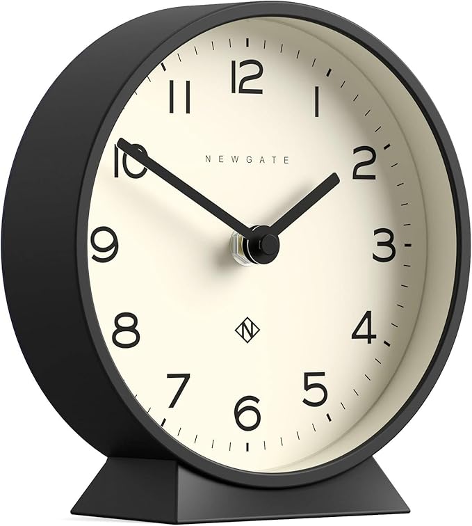 NEWGATE® M Mantel Echo Desk Clock | Modern Round Design | Black | Easy to Read Numbers | Contemporary Style for Desk, Table, Shelf or Bedside