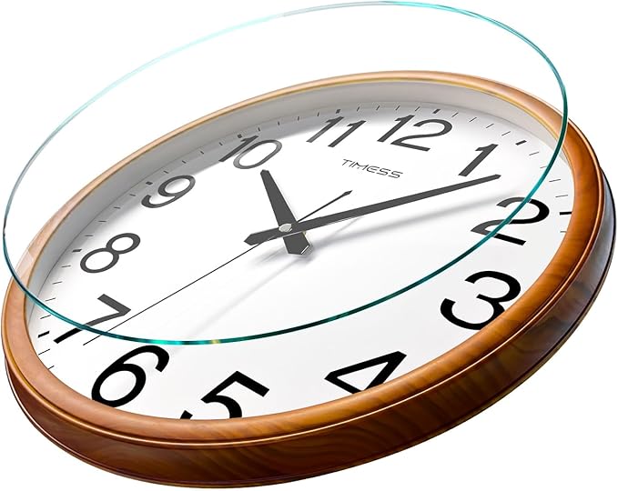 TIMESS Wall Clock, Classic Wood Style Finish, 16 Inch Non-Ticking Silent Battery Operated Analog Clock, Ideal Retro Decor for Home, Bedroom, Living Room, Kitchen, Bathroom, Office(Wood Yellow)