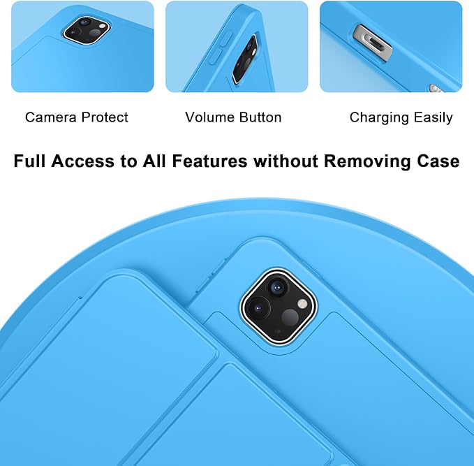 ZryXal iPad Pro 11 Inch Case (M5) 2025/ (M4) 2024 (Model: A2836/A2837/A3006), Trifold Stand Smart Cover with Pencil Holder and Soft TPU Back, Auto Wake/Sleep (Ocean Blue)