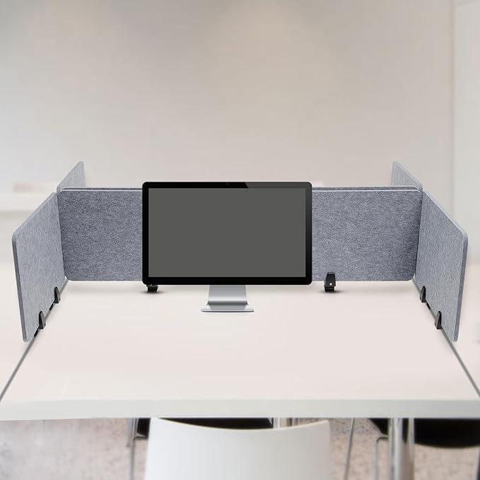 Stand Up Desk Privacy Panel, 6Pcs Clamp-On Acoustic Desk Divider Table Mounted Privacy Panel Sound Proof Dividers(2Long Panel 47.25x16In&4 Short Panel 23.6x16In) (2Long Panel -59x16In)