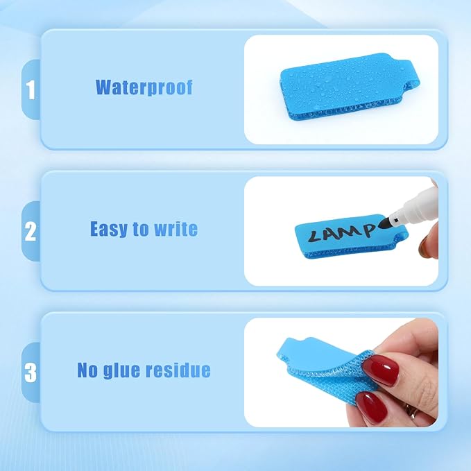 50 Pieces Cord Labels Self-Adhesive Nylon Cable Labels Tags Waterproof Wire Cable Tags or Electronics Office Computers Management and Identification (Light Blue)