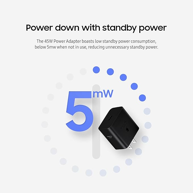 Samsung 45W Wall Charger Power Adapter with Cable Included, Super Fast Charging for Galaxy Phones, Tablets and USB Type C Devices, Low Standby Power Consumption, EP-T4511XWEGUS, White