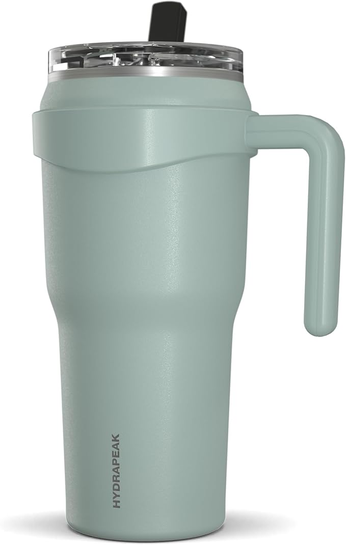 Hydrapeak Roadster 40oz Stainless Steel Tumbler Double Wall Vacuum Insulated Water Bottle With Handle And 2 in 1 Straw Lid (Pale Sage)