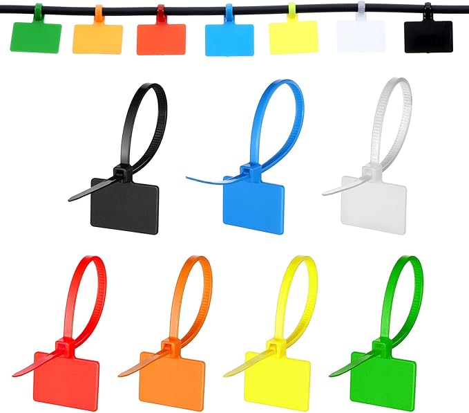 100 PCS Cable Zip Tie with Tag, Multicolor Self-Locking Wire Zip Ties Tags, Waterproof Nylon Written-on Straps Label Mark Ties for Wire Organizing Luggage Tags