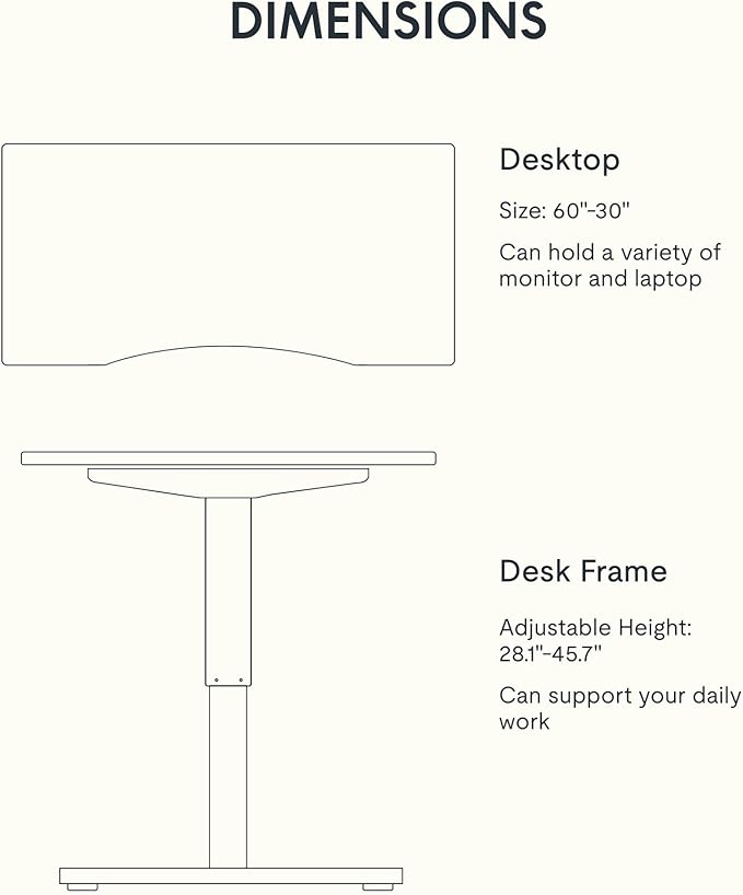 FLEXISPOT EN1 Bamboo Standing Desk, 60 x 30 Inches One-Piece Electric Adjustable Height Desk for Home Office (Black Frame + Bamboo Curved Desktop, 2 Packages)