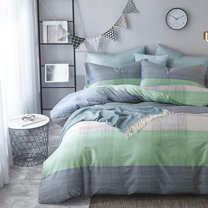 LifeTB Full Comforter Set Patchwork Bedding Comforter Set Soft Fluffy Geometric Plaid Bedding Set for All Seasons Cozy Patchwork Plaid Checkered Pattern Comforter Full Size with 2 Pillow Shams
