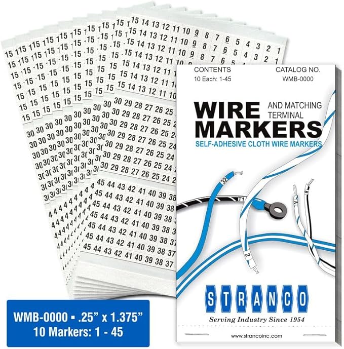 Premium Wire Marker Book for Cable Management, Vinyl-Coated, High-Tack Adhesive, Electric Panel Wire Label Stickers - 10 Pages Per Book