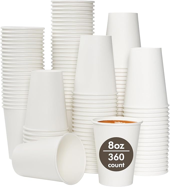 TV TOPVALUE 360 Count 8 oz Paper Cups, Disposable Paper Coffee Cups 8 oz,Hot Beverage Drinking Cups for Water Juice or Tea,Perfect for Office Home Party