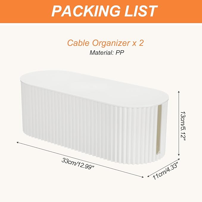 YOKIVE 2 Pcs Cable Management Box, Cord Hider Organizer Decorative Strip Storage Box Desk Accessories for TV Computer Cords Home, Office, White