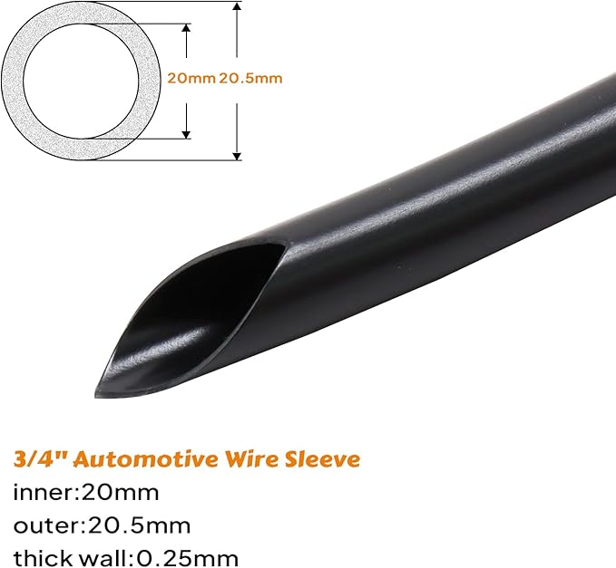 SUNNAREPOON Black Wire Harness Tubing, Car Unshrinkable Insulation Cord Sleeve for Wire Shielding Sheathing Organizer/Protection/Covering (3/4''(20MM) - 10FT(120INCH))