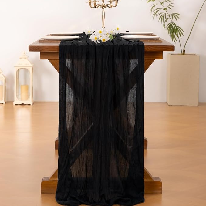 Socomi 6pcs Black Fall Thanksgiving Cheesecloth Table Runner Boho Rustic Gauze 120 inch 10FT Cheese Cloth Runner for Wedding Party Baby Shower Birthday Home Decor Holiday Decorations
