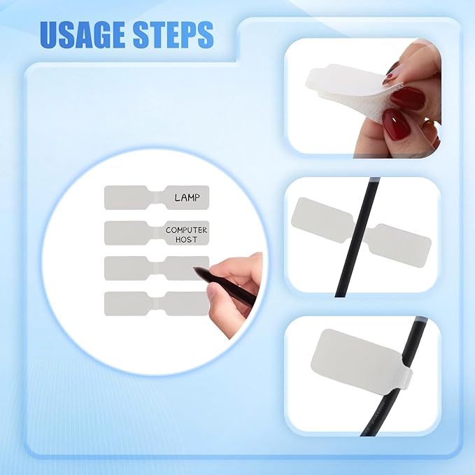 50 Pieces Cord Labels Self-Adhesive Nylon Cable Labels Tags Waterproof Wire Cable Tags or Electronics Office Computers Management and Identification (White)