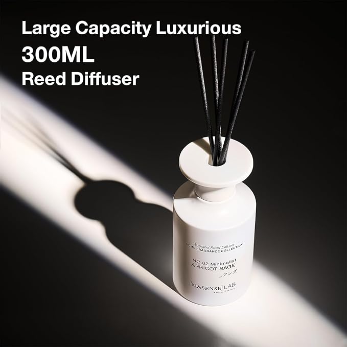 M&SENSE Reed Diffuser Set, 10.14 fl oz Large Reed Diffuser, Apricot Sage Scented with Natural Essential Oils, Long Lasting with 7 Sticks, Non-Toxic Home Fragrance Reed Diffuser for Bedroom, Bathroom