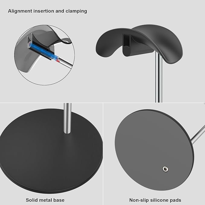 SHUOSUO Headphone Stand, Headset Holder with Solid Base for Desk, Compatible with AirPods Max, Beats, Bose, B&O, Sony, Sennheiser, Gaming, etc (Black)