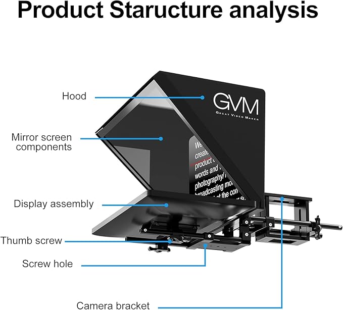 GVM Teleprompters for Digital Cameras/camcorders Portable 18.5'' Teleprompter Kit with Remote Control & App,Solid Aluminum Constructions,Colorless Spectroscope,Ultra HD Wide-Angle Lens