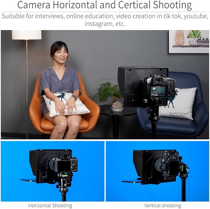 FEELWORLD TP10 10" Portable Foldable Teleprompter for Up to 11" Smartphone Tablet Prompter Phone DSLR Camera Video Record for Live Stream Interview Speech with Remote Control