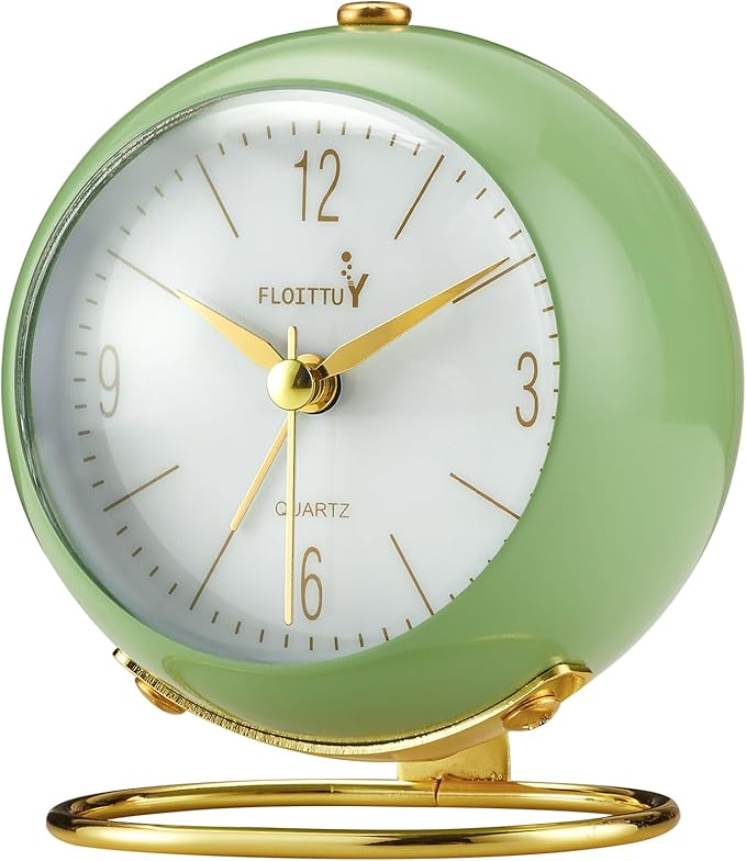 FLOITTUY Silent Table Analog Alarm Clock No Ticking, Lighted on Demand and Battery Operated, Beep Sounds, Small Desk Clock(Green)