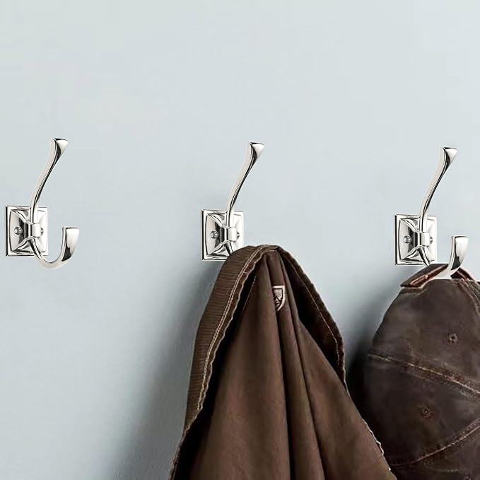 3 Pack Decorative Heavy Duty Towel Hooks for Hanging Robe Double Polished Nickel Coat Hooks Wall Mounted with Screws for Key, Towel, Bags, Cup, Hat