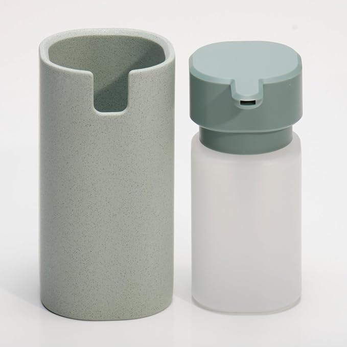 LINE+ARC Modern Easy-to-Press Soap Dispenser (Slate). No-Rust Cute Bathroom Gray Marble Kitchen Sink Ergonomic Liquid Lotion Shampoo Conditioner