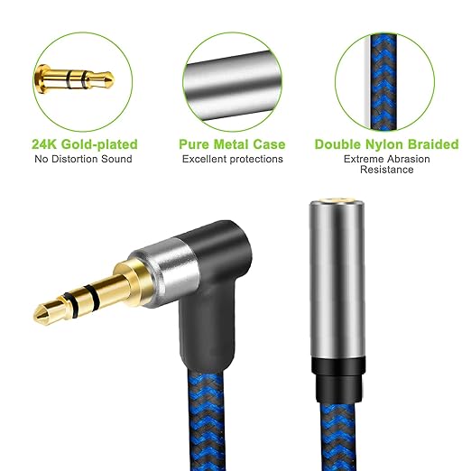GGMTY 3.5mm Male to Female Extension Stereo Audio Extension Cable 3FT, Cotton-Braided Audio Extension Cable, Stereo Jack Cord for Phones, Headphones, Speakers, Tablets, PCs and More
