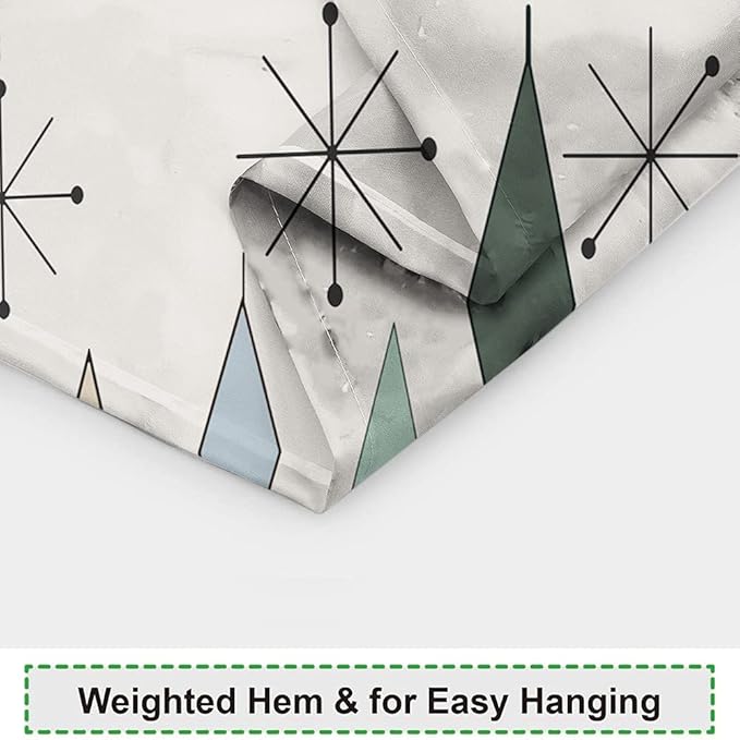 Mid Century Shower Curtain Modern Abstract Diamond Geometric Atomic Starburst Pattern for 1950s Retro Bathroom Decor Accessories Shower Curtain Set with 6 Hooks, 36x72 Inches